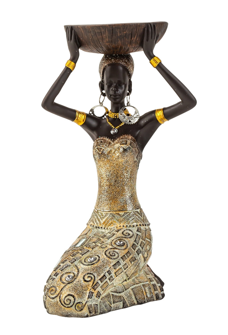 Skulptur Nyala Afrikanische Frau mit Kerzenhalter Gold 22 cm