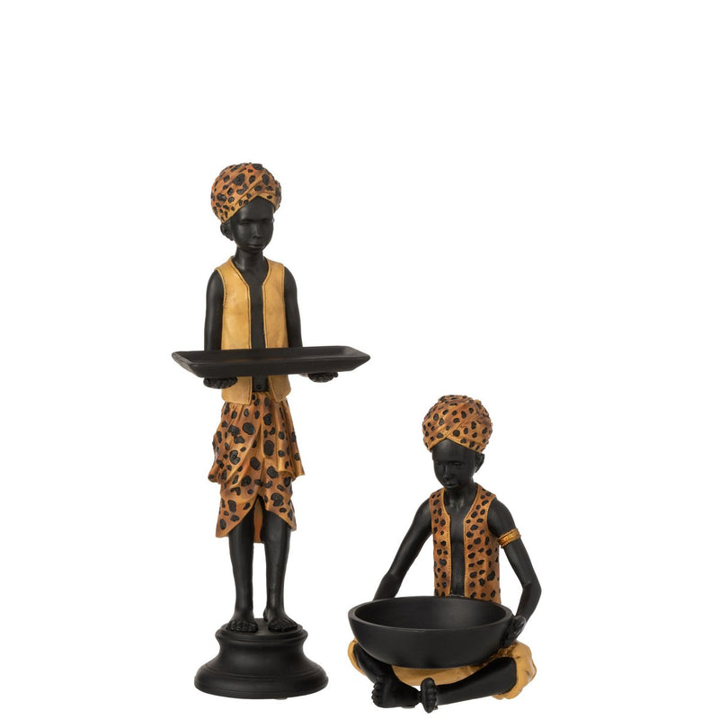 Boy Figure with Tray - Black and Brown