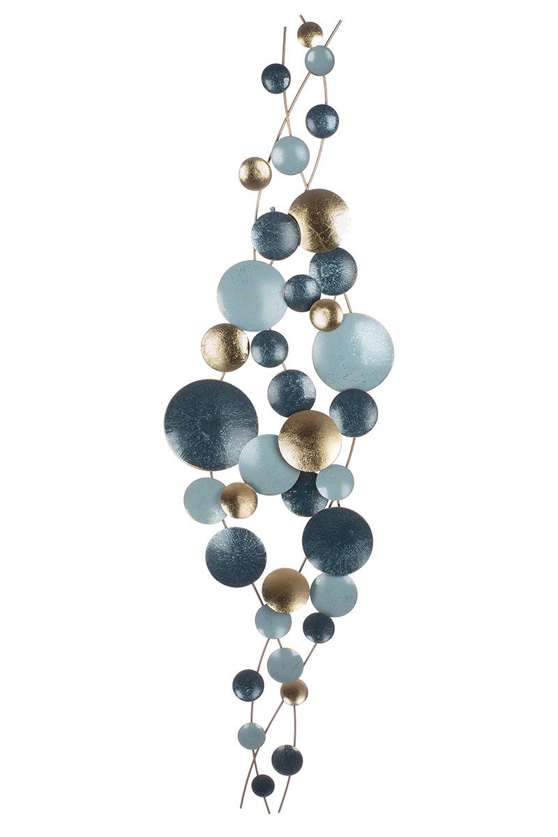 Metal wall relief 'Turquoise' - elegant wall art in turquoise/gold, circle design, 167.6 x 46.4 cm