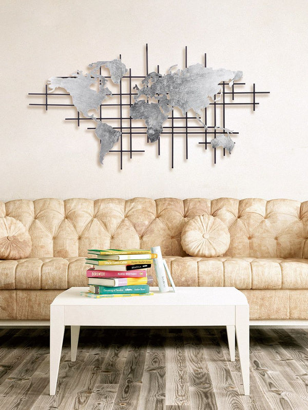 Metal wall relief - world map 106cm