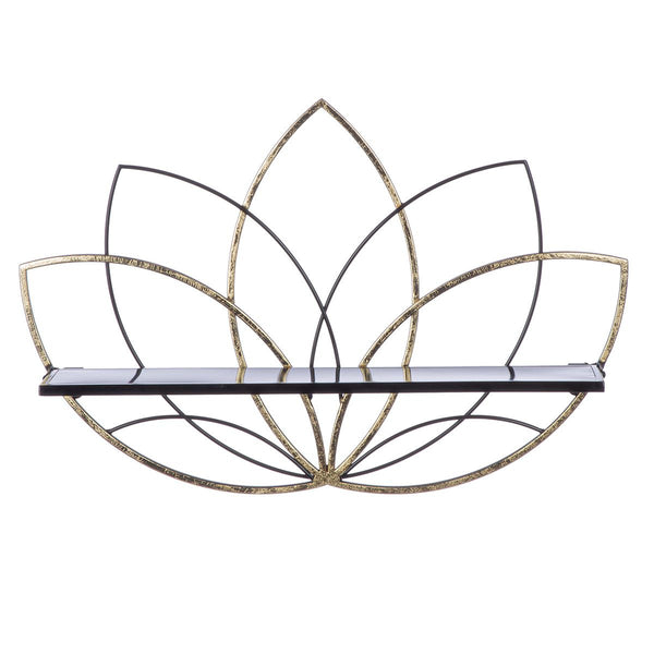 Lotus metal wall shelf in black with suspension