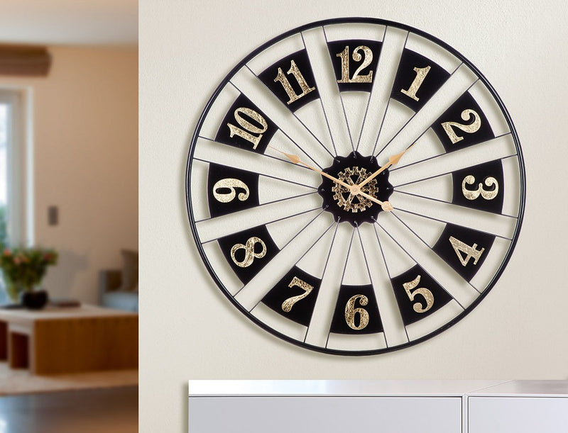 Passage wall clock made of metal in black and gold, 80 cm diameter