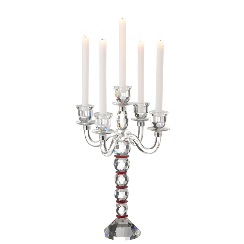 Crystal Candle Holder Annie 5-armed Transparent with red accents