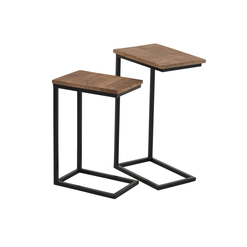 Side table rectangle - metal/wood - black/natural - set of 2