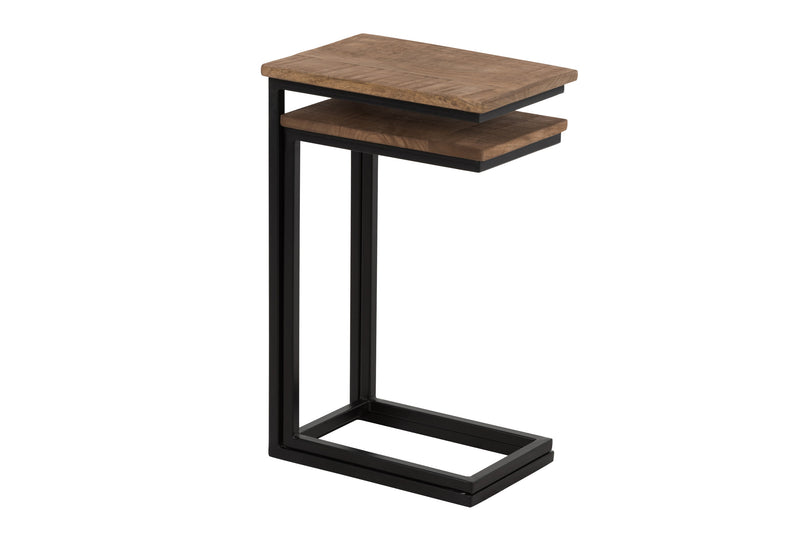 Side table rectangle - metal/wood - black/natural - set of 2