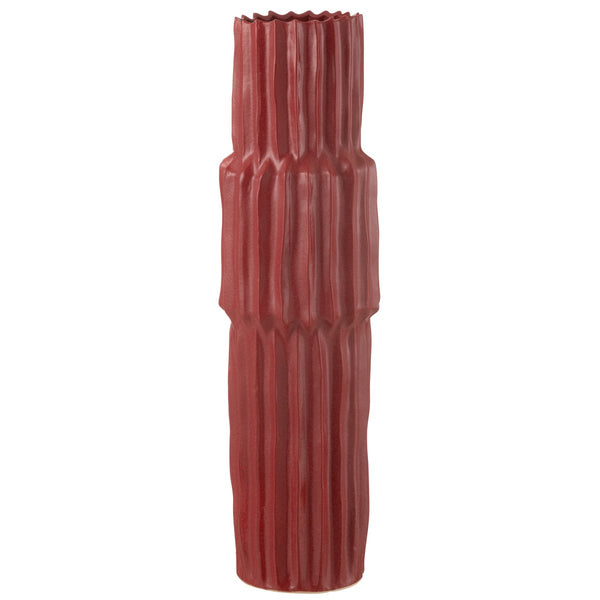 Vase Gewellt Porzellan Rot XL 75 cm