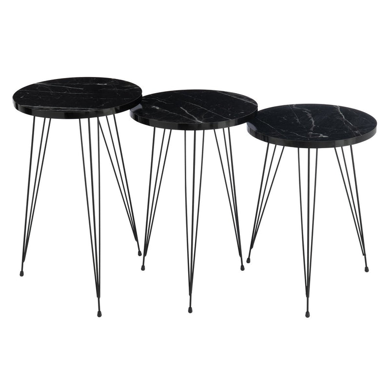 Side table – plastic/metal – black – set of 3