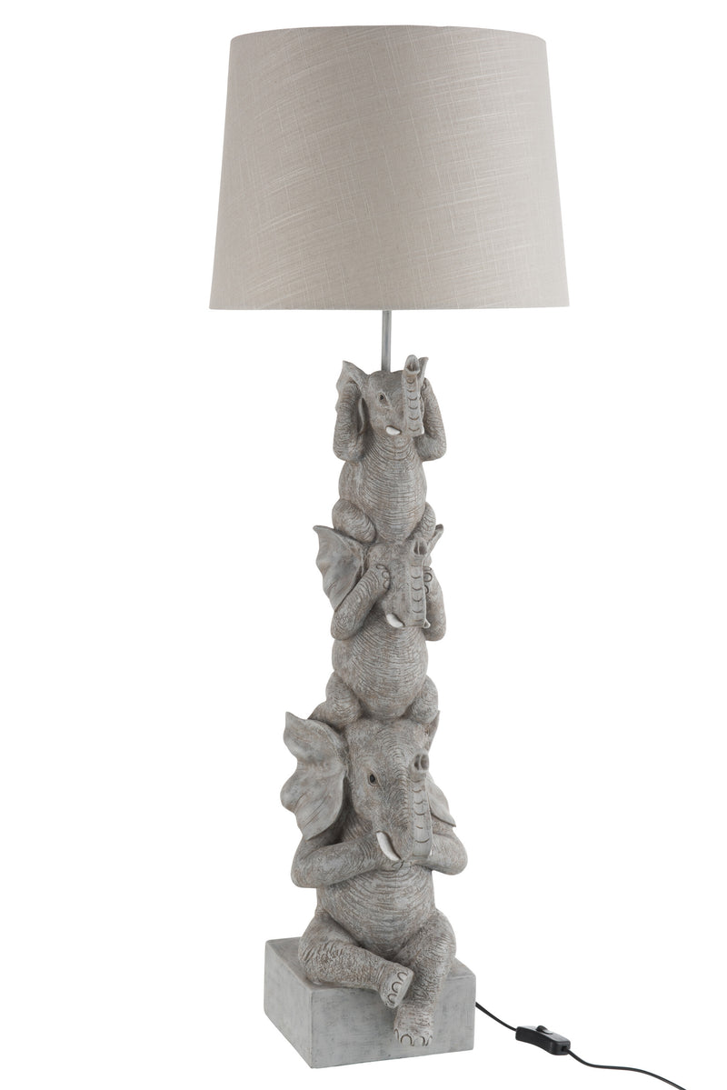 Exclusieve olifanten tafellamp 'Hear/See/Silence' - paal grijs, 100,5cm - hoogwaardige materiaalmix 
