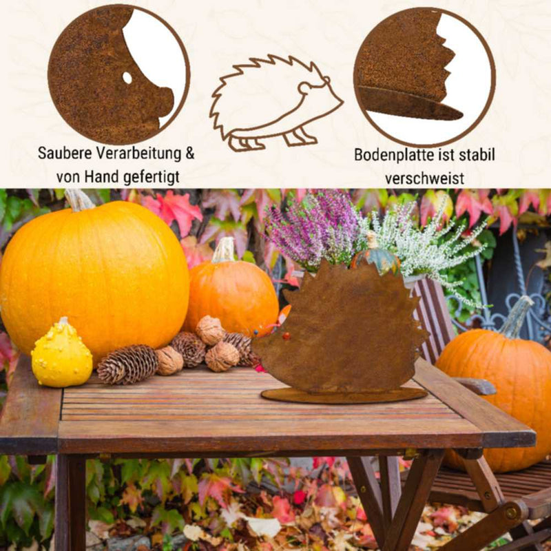 Metal decoration hedgehog figures on base plate | Autumn decoration rust