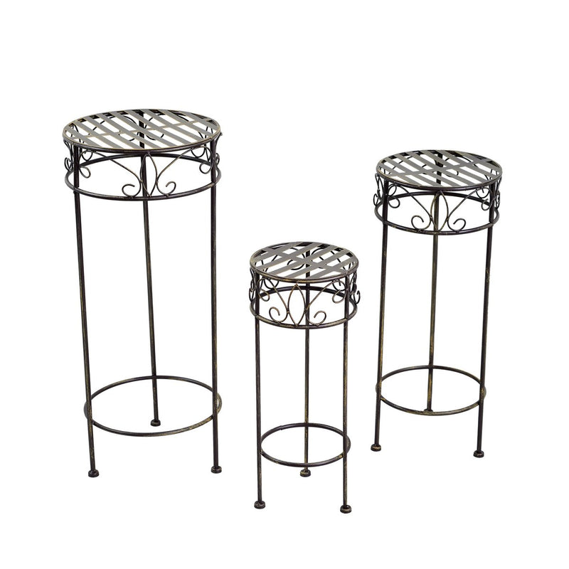 Metall-Hocker Malcesine 3er-Set in Braun, dekorativer Pflanzenständer, Ø 20x50 + Ø 25x60 + Ø 30x70 cm - Stilvoll und praktisch für Balkon und Terasse