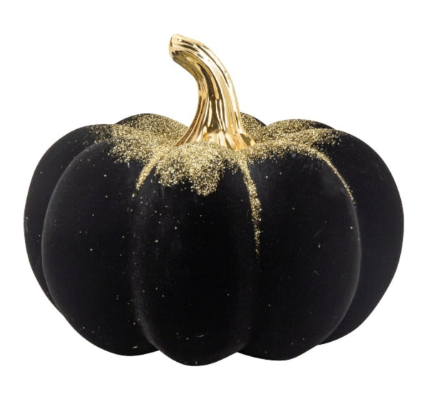 Black pumpkin with gold accents 16.5 cm made of dolomite