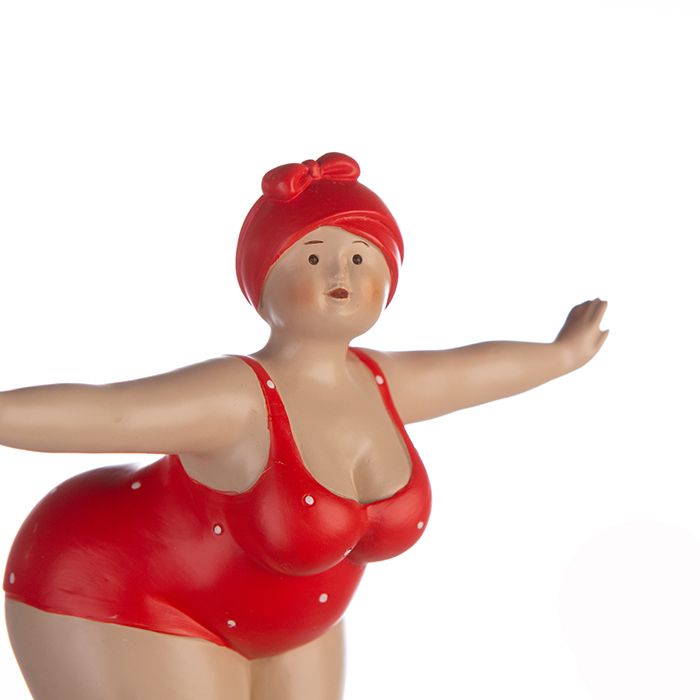 Exklusives 2er Set Poly-Figur Tante Elli in Rot & Mint mit Rettungsring - Dekorative Badedamen