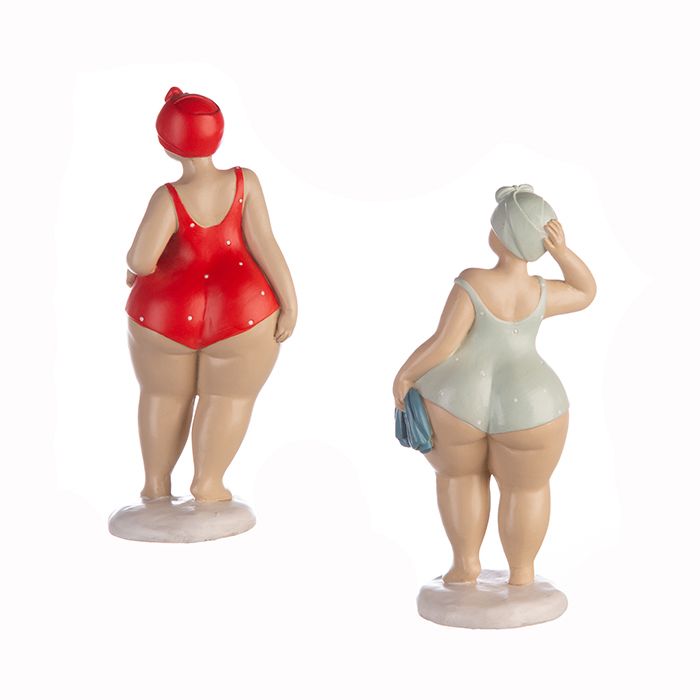 Charmante set van 2 polyfiguren tante Elli staande baddames