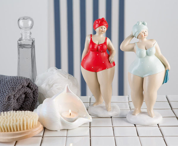 Charmante set van 2 polyfiguren tante Elli staande baddames