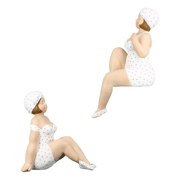 Set of 2 Poly Figure Becky White/Grey, 31cm - Elegant Sitting Decorative Figures