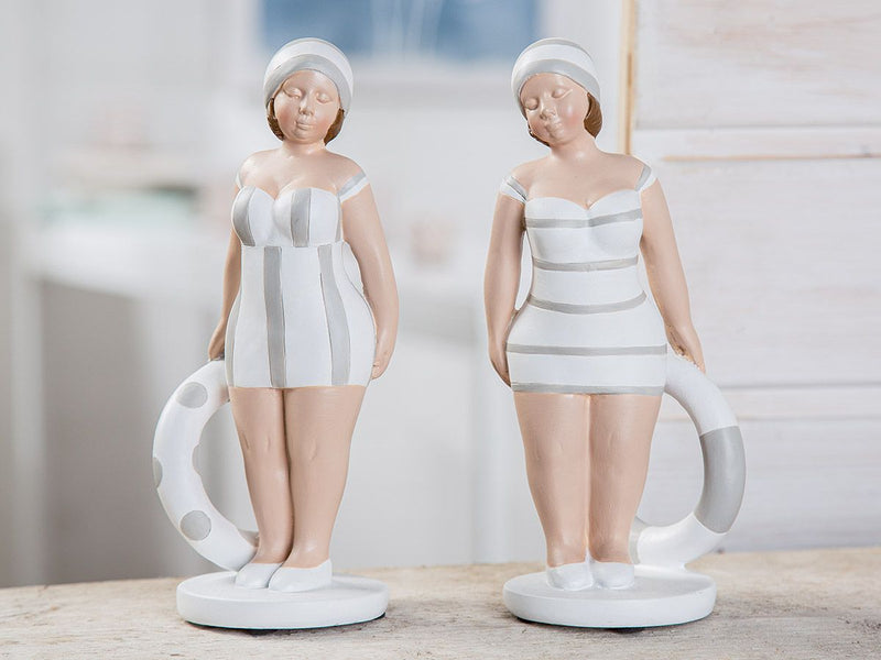 Elegant set of 2 poly figures 'Becky' in grey/white - unique table decoration in a bathing suit look