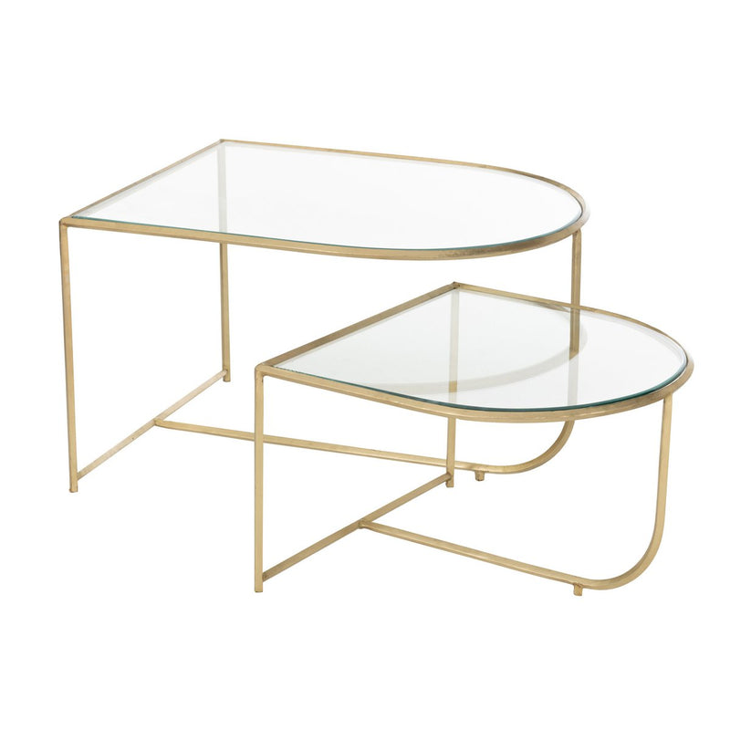 Stylish set of 2 Porte tables made of metal and glass