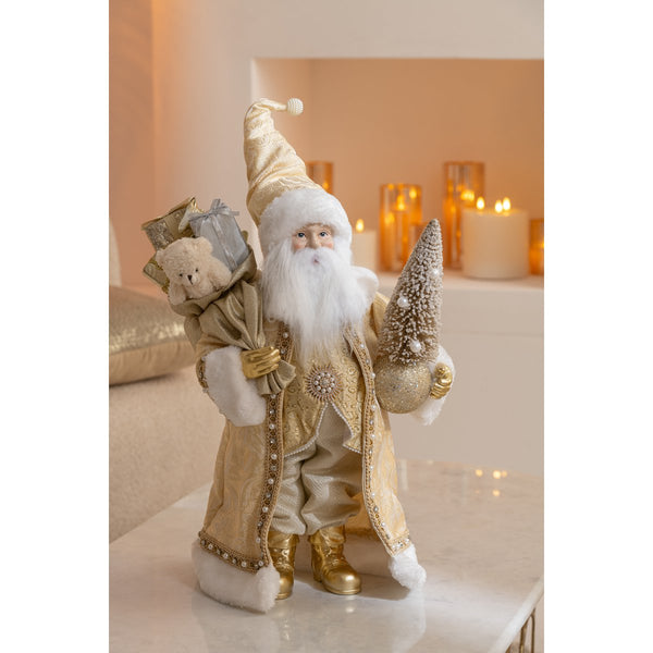 Weihnachtsmann Deko Figur Gold 50 cm Handgefertigt