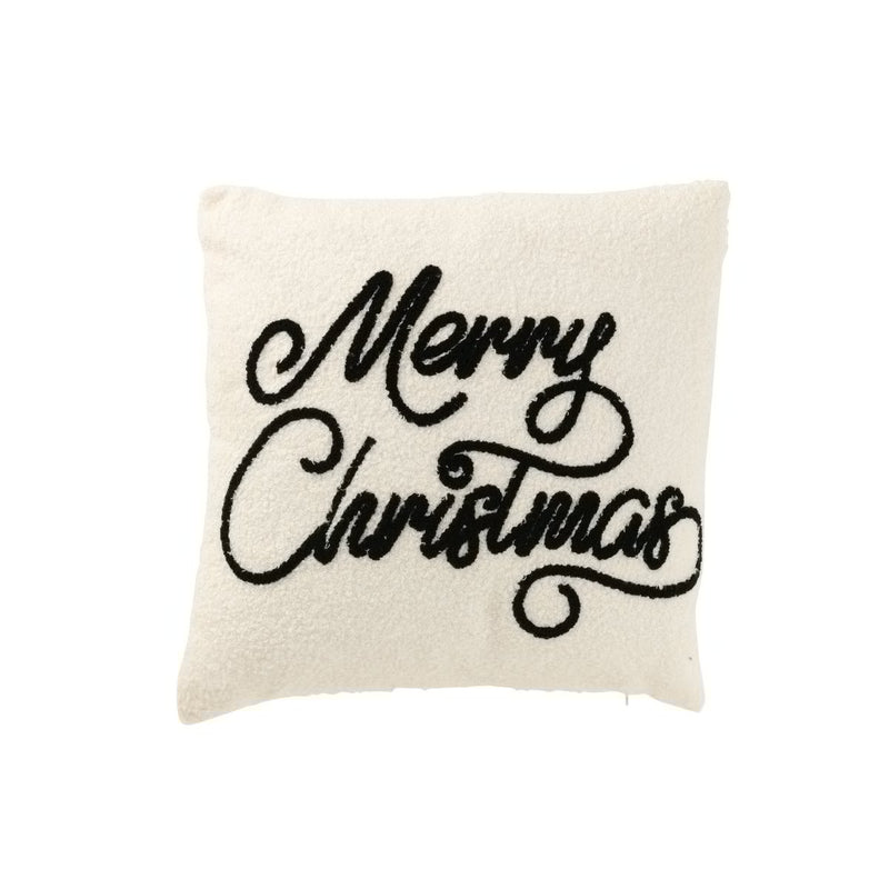 Christmas cushion Merry Christmas in Bouclé White Black