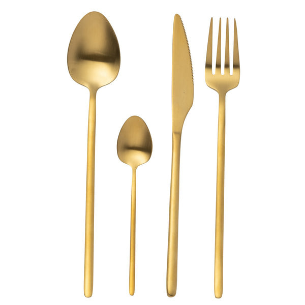 24-piece stainless steel cutlery set in matt gold