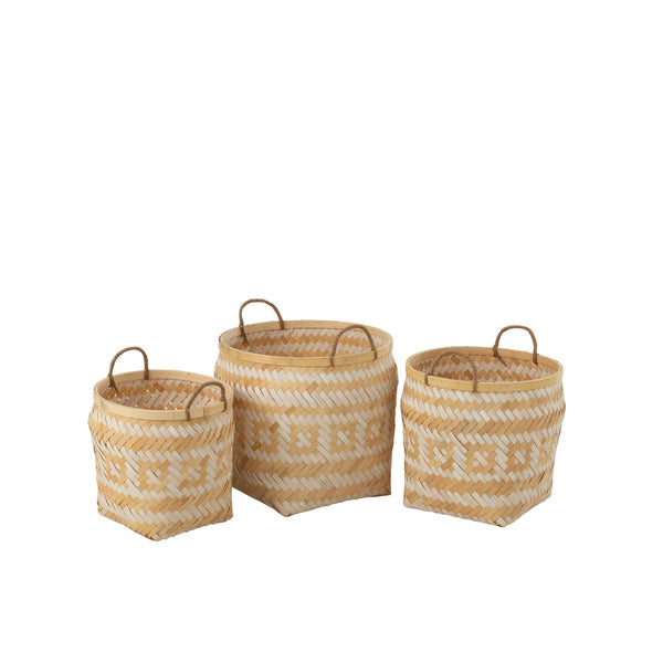 Set of 3 basket pattern handles bamboo natural/white
