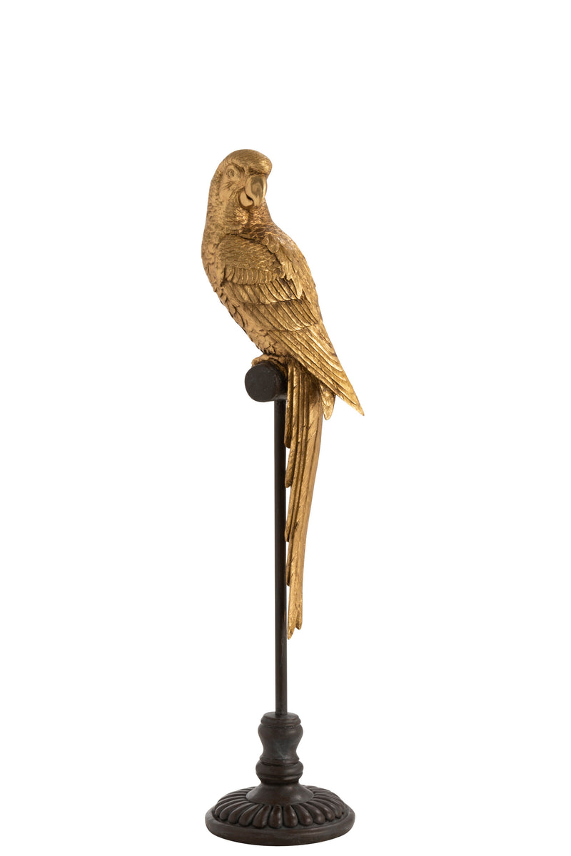 Elegant Gold Poly Parrot on Brown Stick Exquisite decorative item in three sizes
