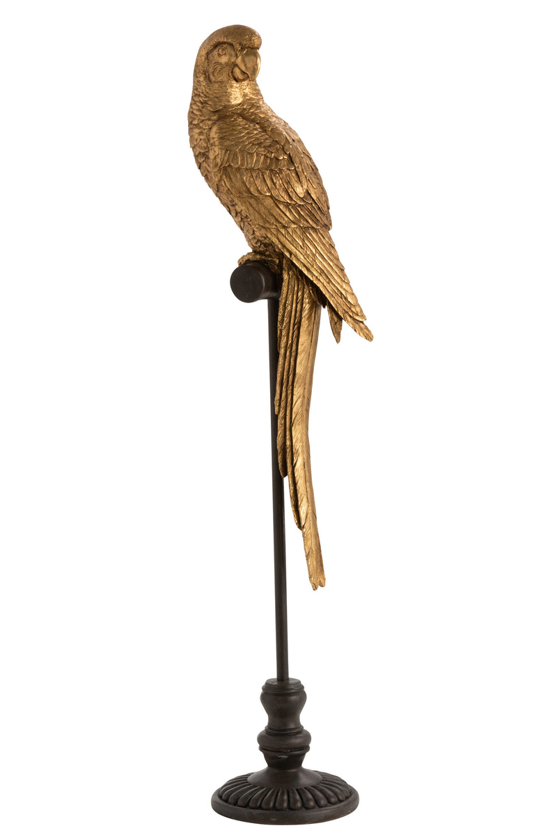 Eleganter Papagei aus Poly in Gold auf Braunem Stab Exquisites Deko-Element in Drei Größen