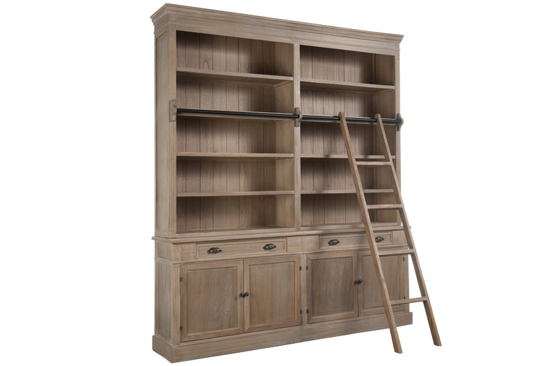 Library cabinet with ladder in Grey Wash, 232 cm high