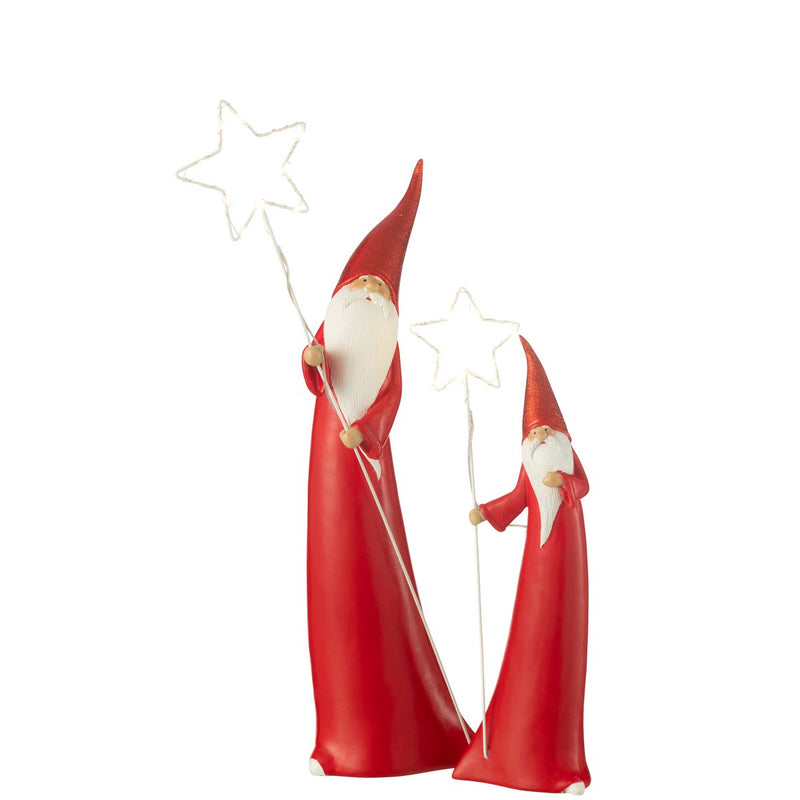 Set of 2 glowing Santa Clauses with LED star, 51 cm &amp; 37.5 cm