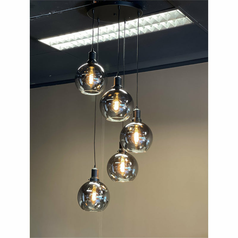 Hanglamp rookglas 5-lamps rond