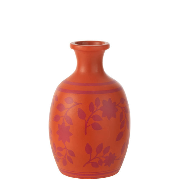 Orange vase with floral pattern made of terracotta