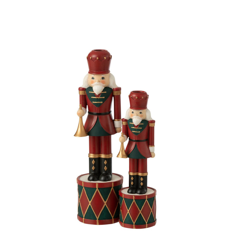 Nutcracker Candle Holder in Red and Green – 32.5 cm Polyresin Christmas Decoration