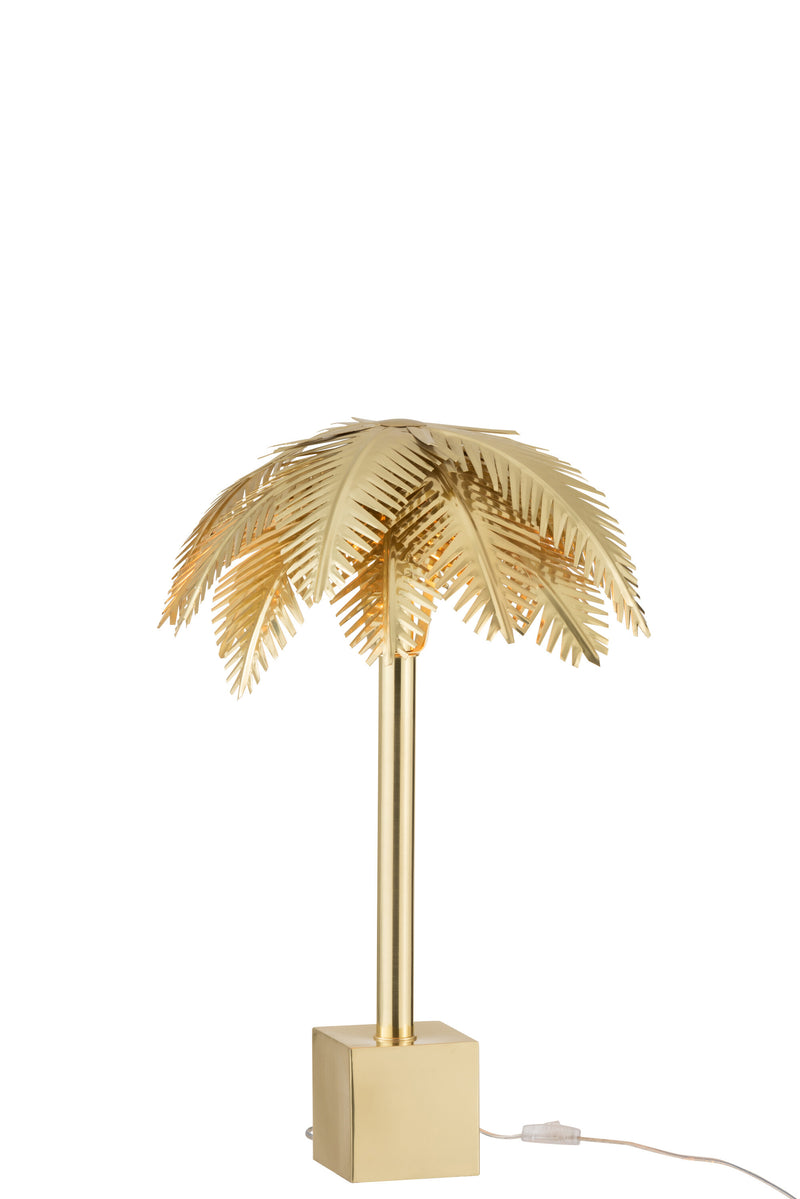 Elegant table lamp made of coconut leaves and steel with a golden finish 