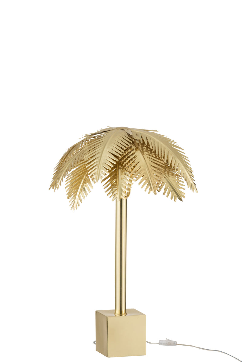 Elegant table lamp made of coconut leaves and steel with a golden finish 