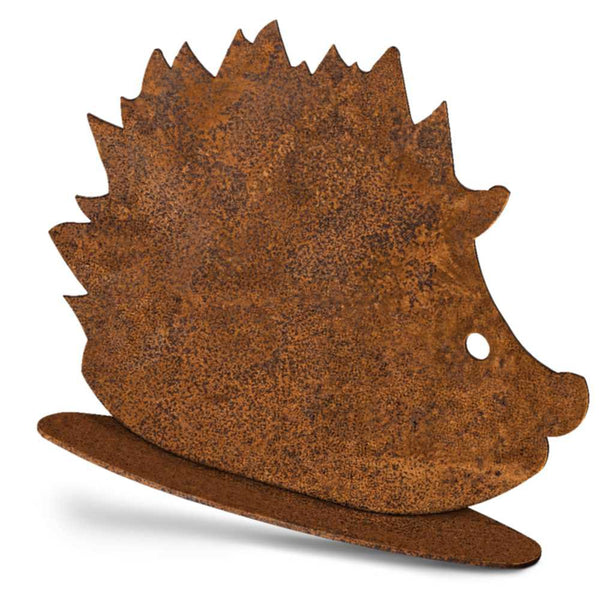 Metal decoration hedgehog figures on base plate | Autumn decoration rust