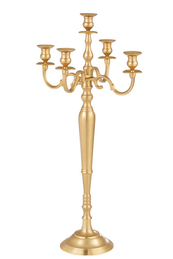 Elegant candlestick with 5 arms in matt gold - Large version