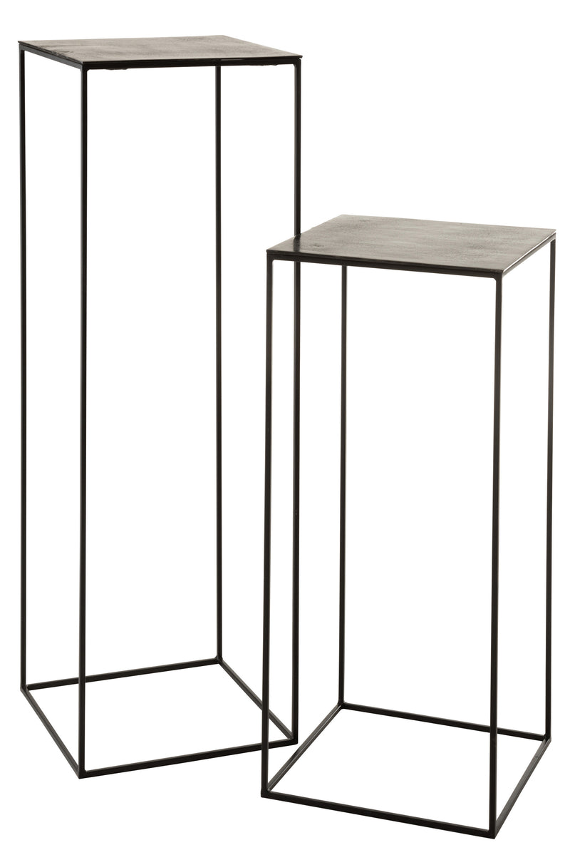 Set of 2 tall square side tables in Antique Black - Oxidized Aluminum/Iron
