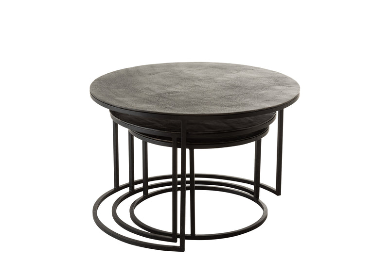 Set of 3 Round Side Tables in Antique Black - Oxidized Aluminum/Iron