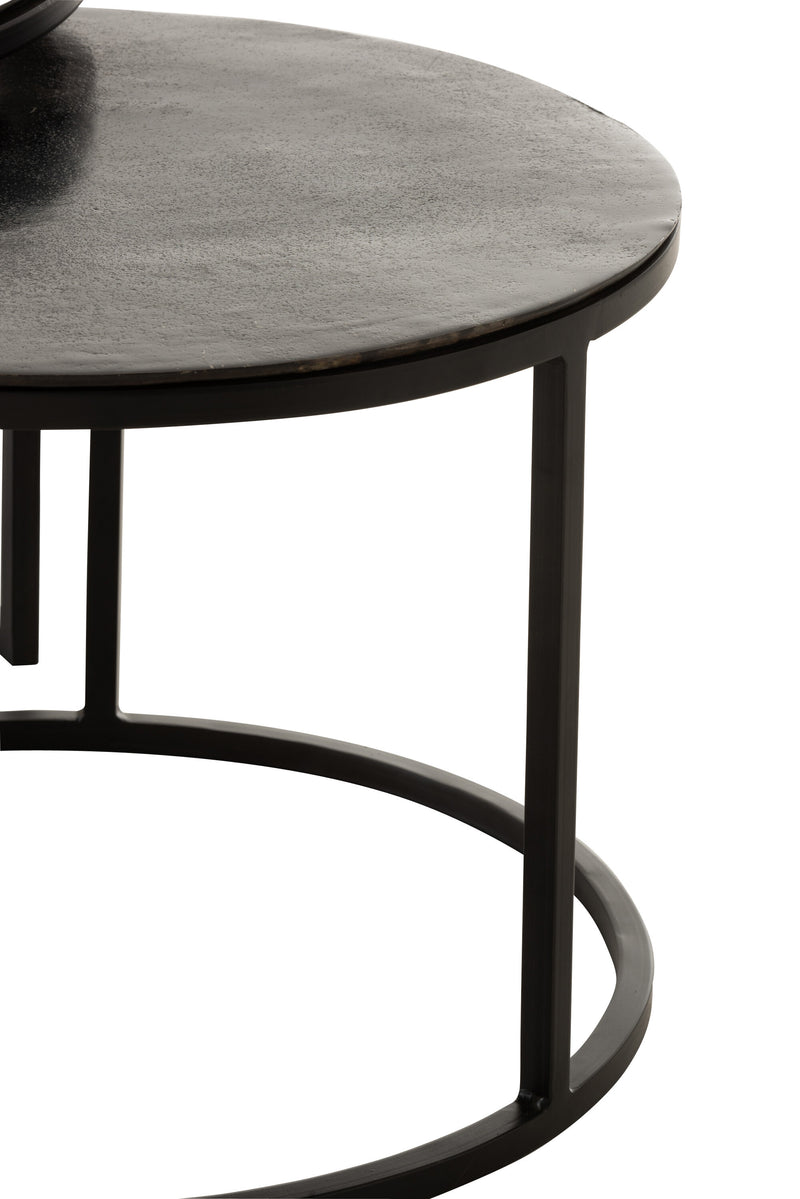 Set of 3 Round Side Tables in Antique Black - Oxidized Aluminum/Iron