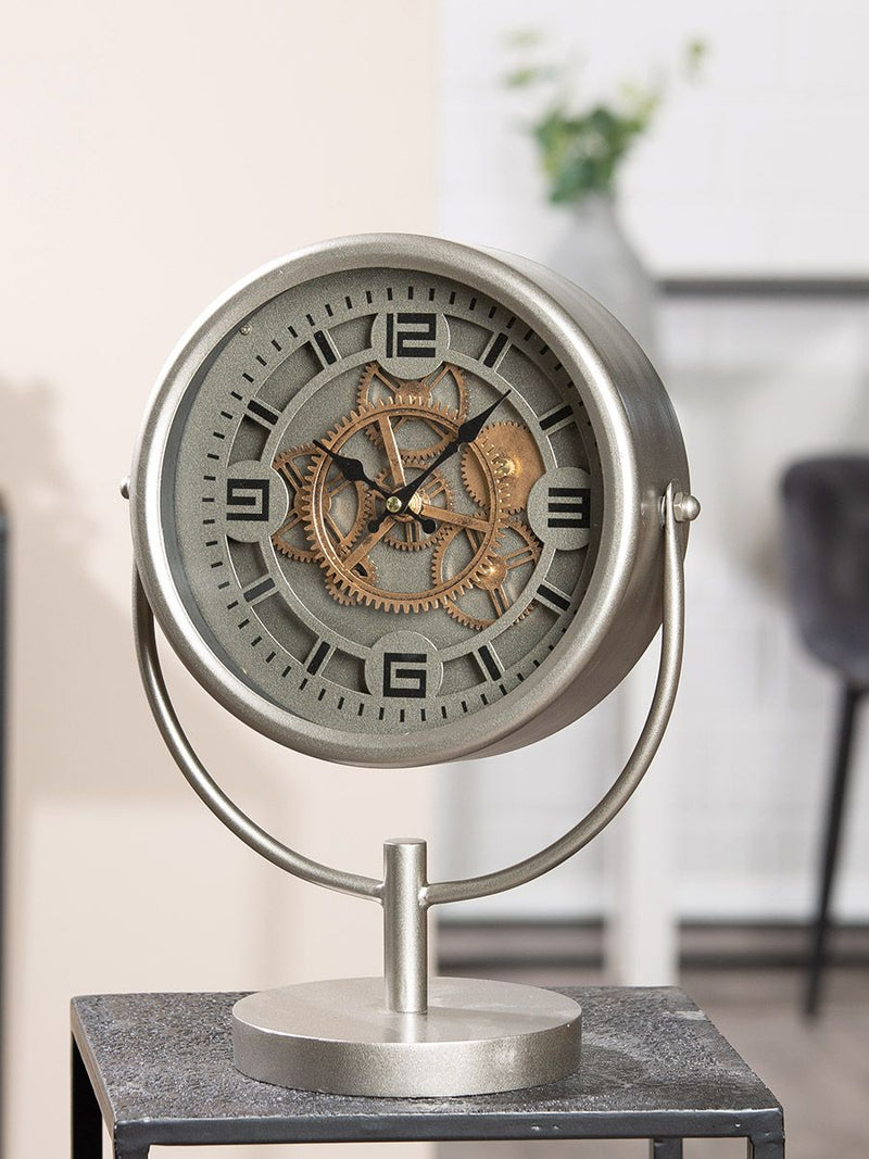 Mechanical table clock 'Pelli' with moving gears - industrial charm for your home or office
