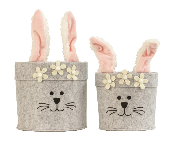 Adorable set of 2 felt baskets with a bunny face – perfect for Easter!