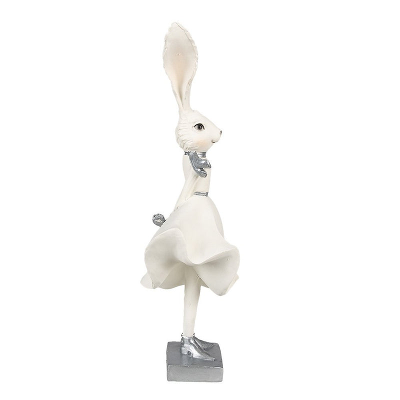 Dekorationsstatue Hase weiß silberfarben 13x11x37 cm