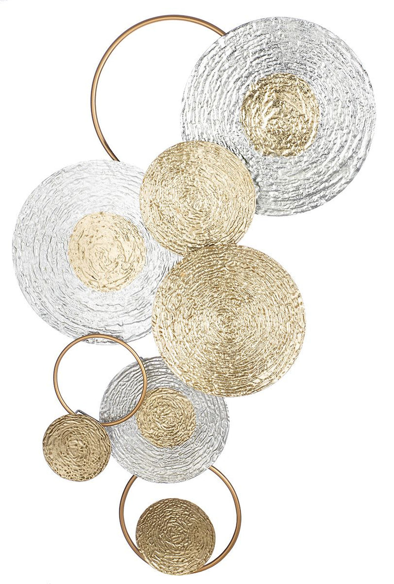 Dieci Metal Wall Relief - Shiny Gold and Silver Tone Circles, Modern Wall Art, 60x112 cm