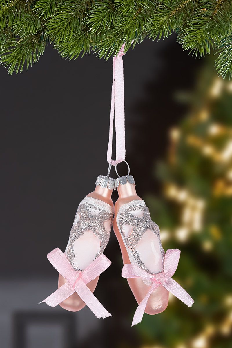 Exquisite glass ballet shoes as tree decorations. A touch of elegance for your Christmas tree