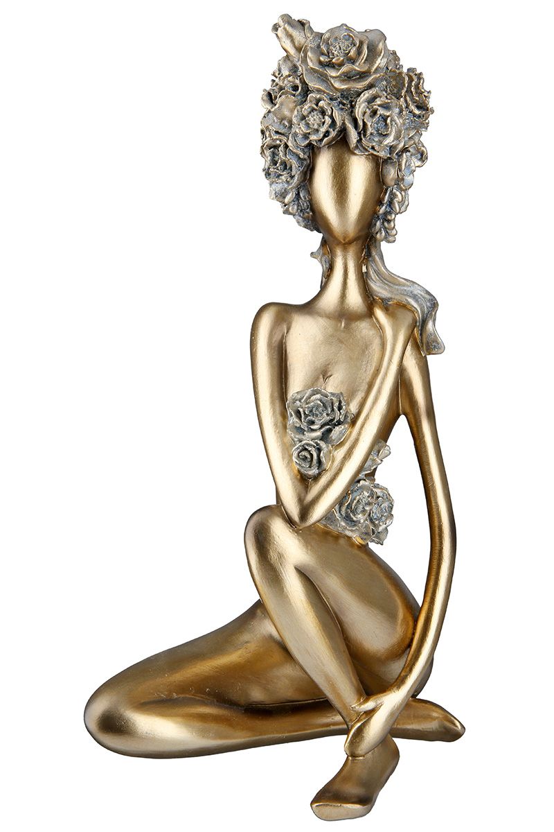 2tlg Yoga-Figur 'Rose' - Goldene Yoga-Pose mit Rosenkranz