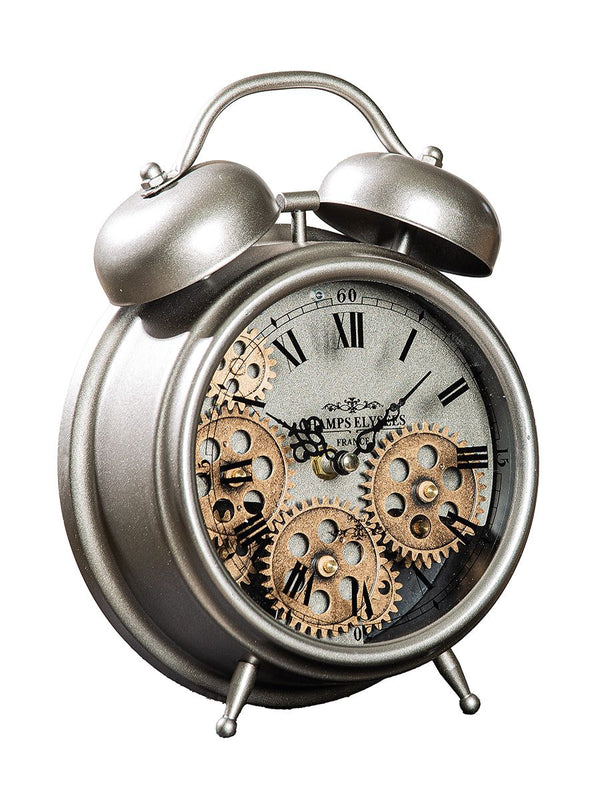 Retro-inspired alarm clock table clock 'alarm clock' with moving gears - timeless design meets functionality