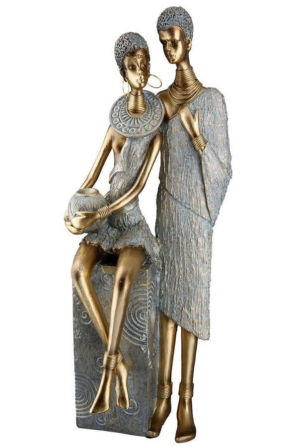 2-part set of figures 'Jamila &amp; Jamal' - Elegant pair of seated figures in gold and grey