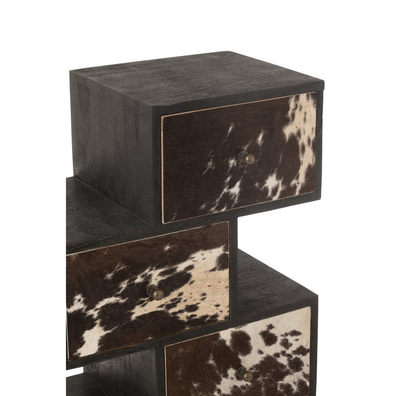 Drawer cabinet "Kast Koe" made of mango wood and fur in black/white
