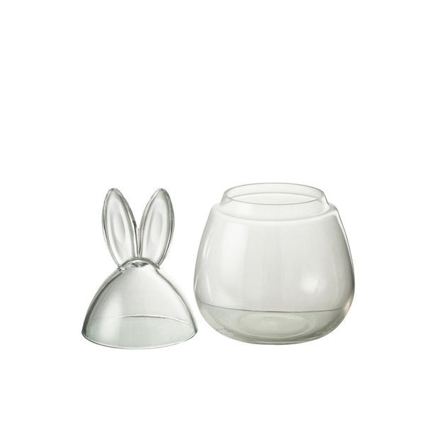 Glass container with bunny ears lid