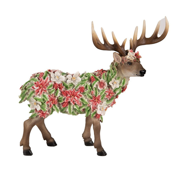 Decorative statue “Flowery Reindeer” in brown and pink